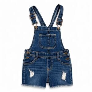 Cat & Jack Girls Denim Shortalls Distressed Jean Overalls Size 6